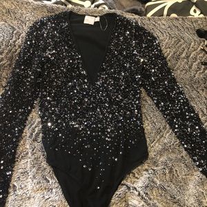 ASOS Black Glitter Bodysuit Size 4 NWOT